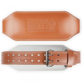 6 Inch Padded Leather Lifting Belt - brązowy skórzany pas kulturystyczny